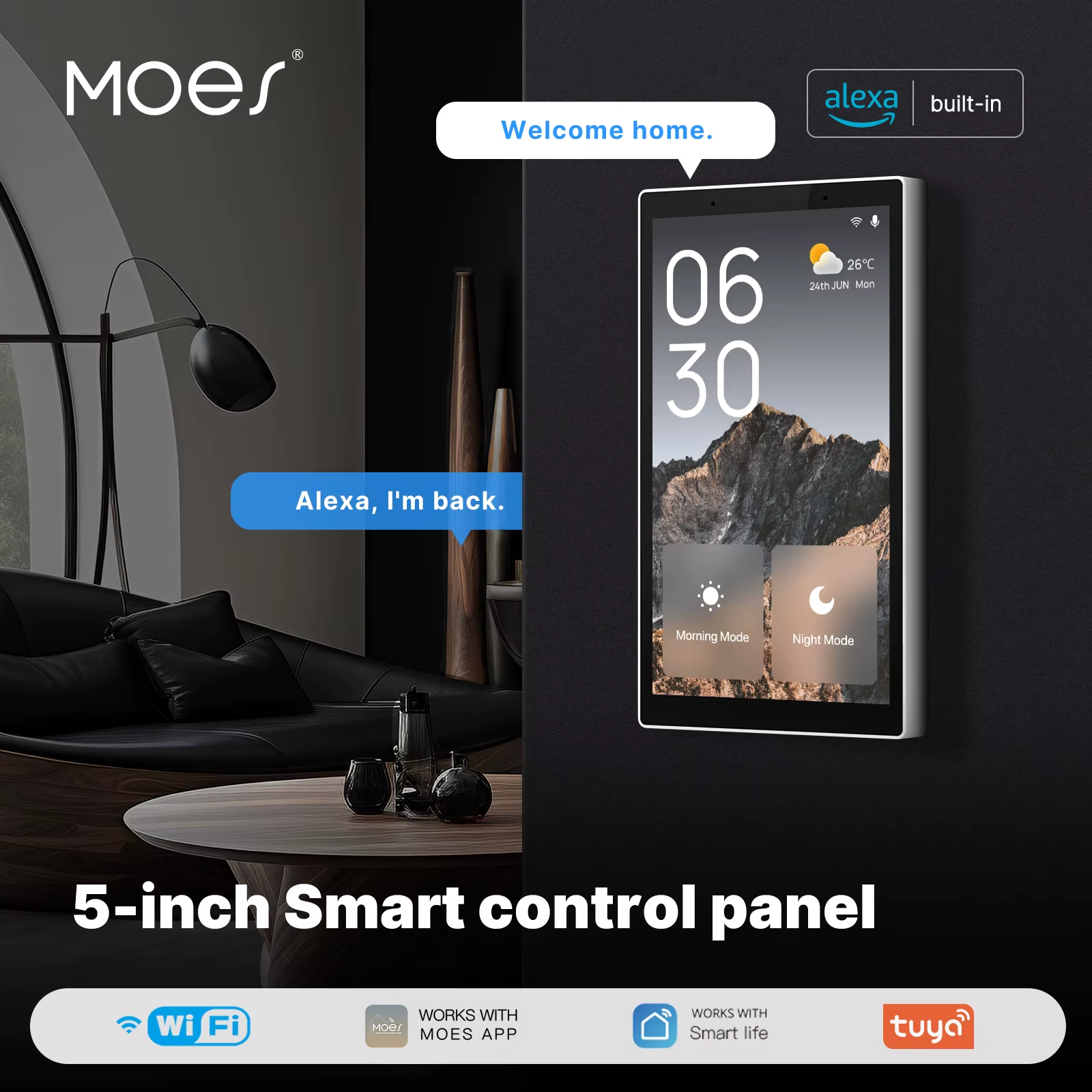 Moes tuya wifi smart touch screen control center voice alexa and zigbee gateway built-in control