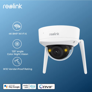 Reolink 4K 8MP IK10 Security Camera 5X Protection, Color Night Vision, IP67 Waterproof Outdoor Dome, IP67 Outdoor Dome, Wifi Camera